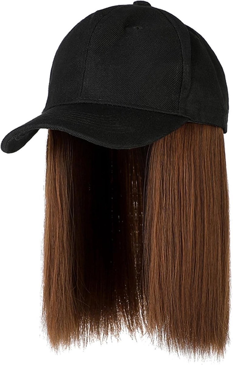Haarextensions Baseball Cap met Korte Rechte Haarwig, Synthetische Vrouwenhoed in Lichtbruin voor Casual Gebruik