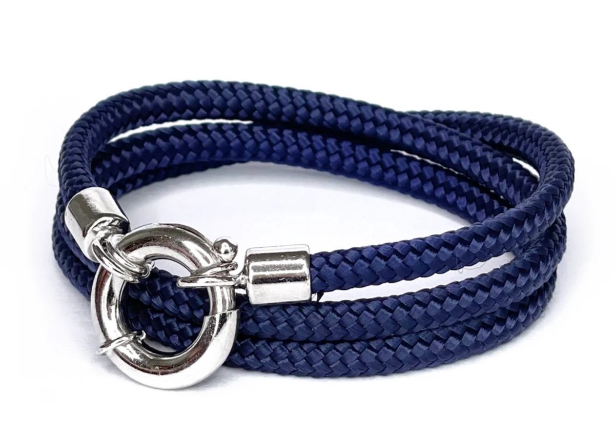 NIEUW! Jolla - dames wikkelarmband - zilver - touw - Classic Rope - Donker Blauw