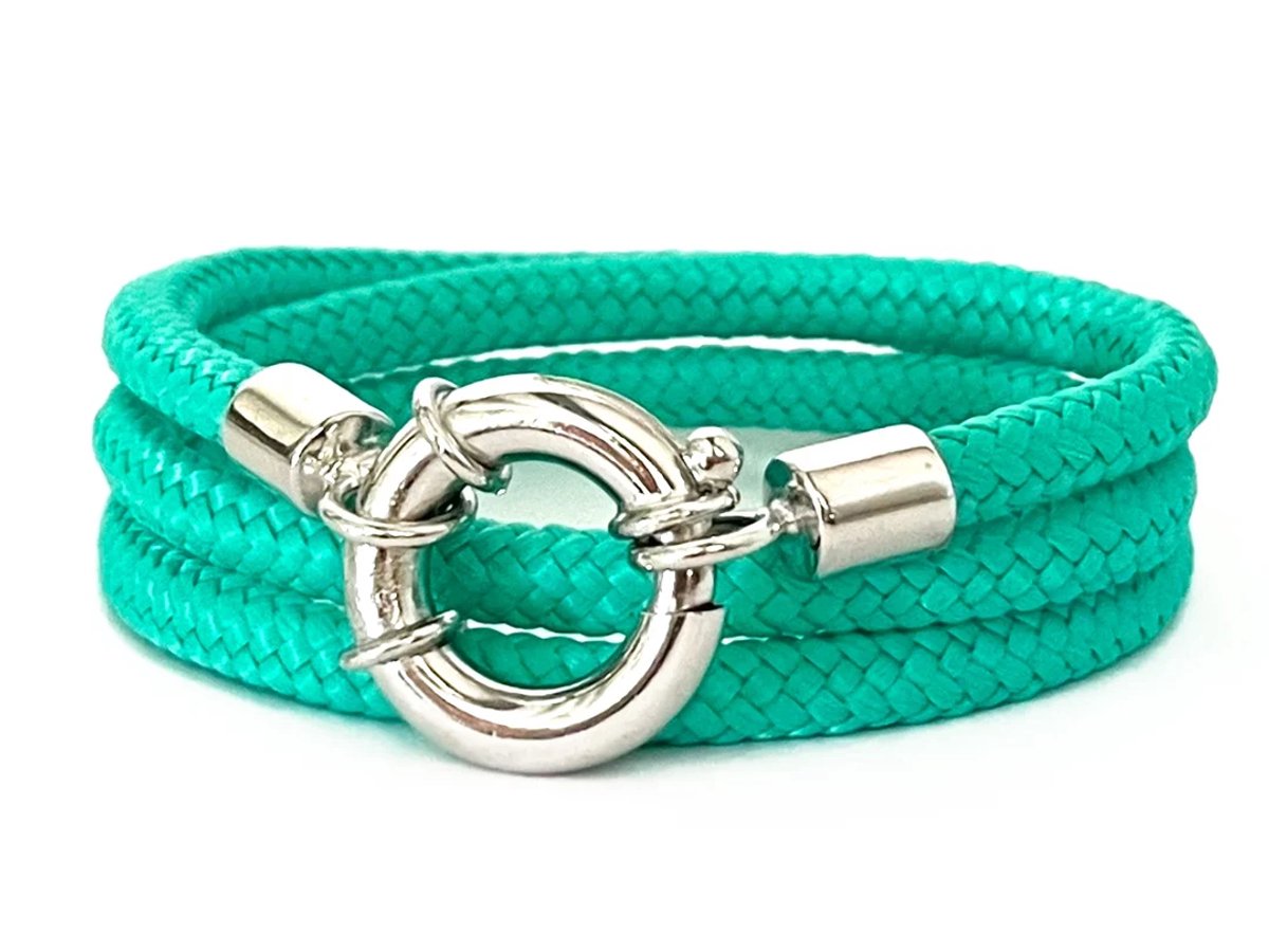 NIEUW! Jolla - dames wikkelarmband - zilver - touw - Classic Rope - Aquamarine Green