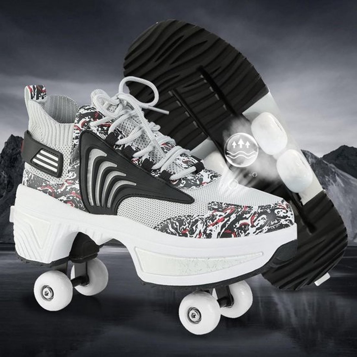 Vervormbare Rolschaatsen - Schoenen met Wieltjes - Buitensporten - 2-in-1 Sneakers en Skates - EU-34 - Camouflage