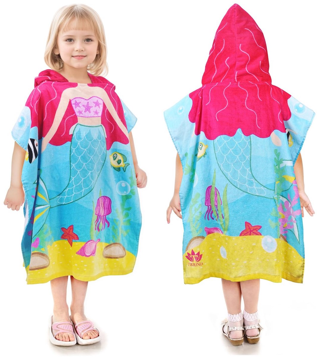 Katoenen Bad Poncho voor Kinderen - Absorberend met Kap - Zeemeermin