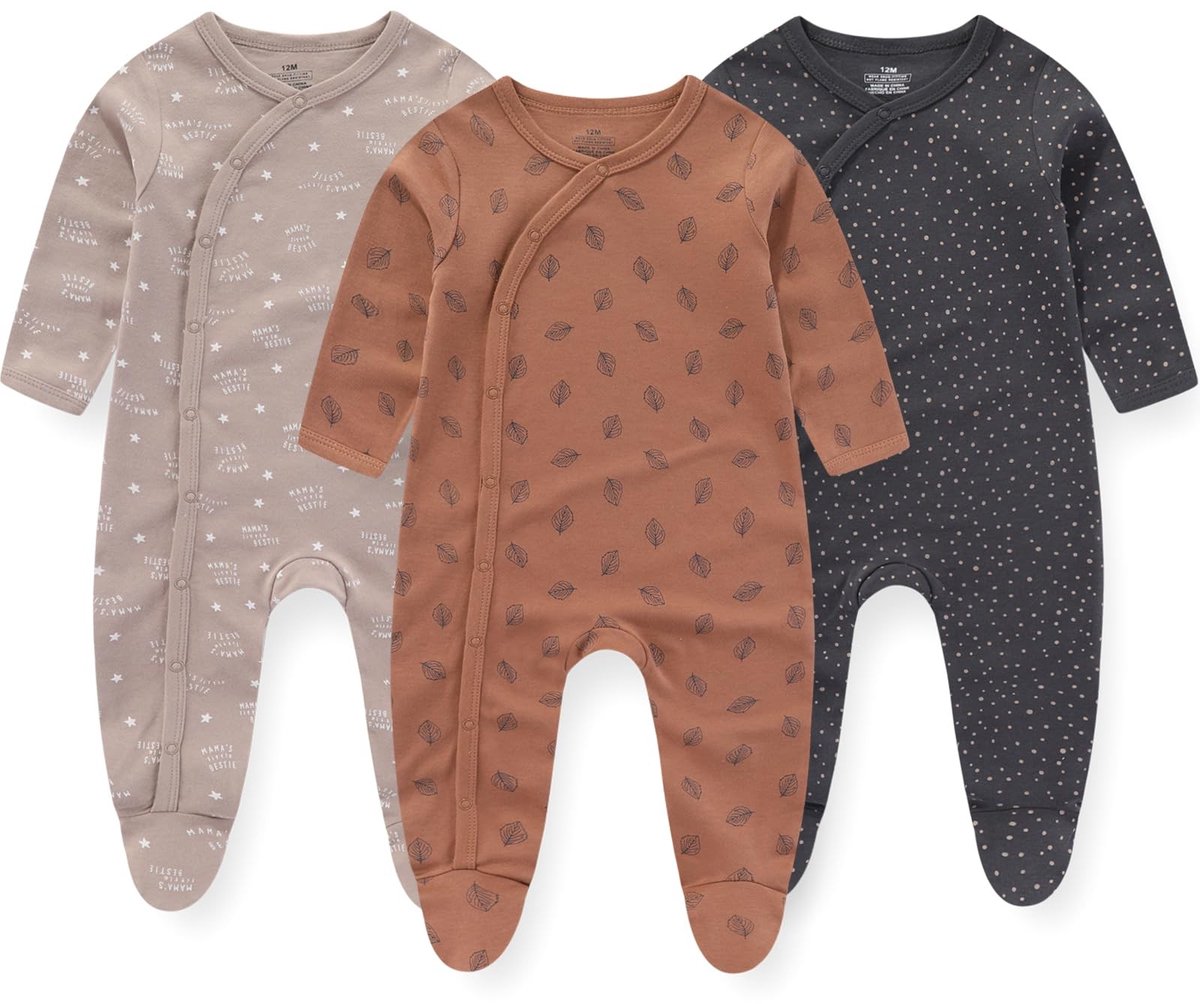 Unisex Baby Romper - Katoenen Eenvoudige Jumpsuit - Koffie/Zwart