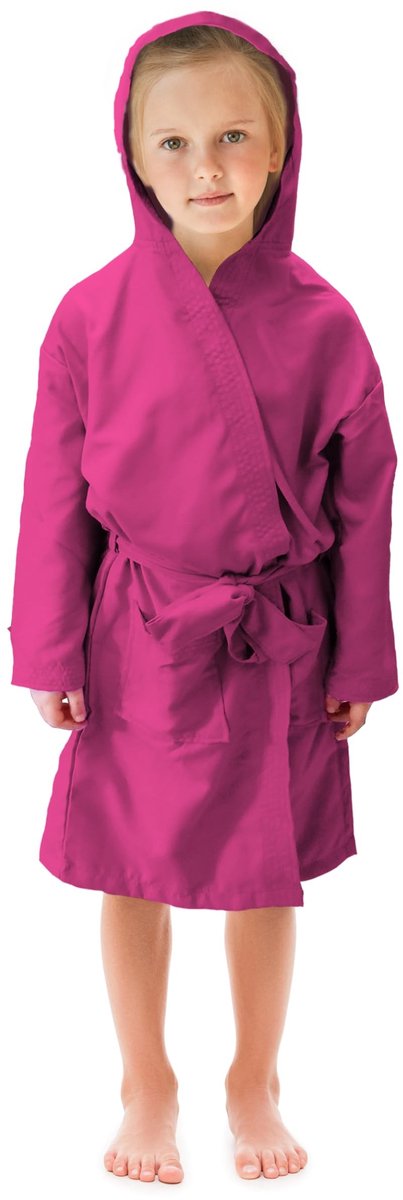 Badjas voor Kinderen - 100% Microfiber met Kap - Fuchsia 4-6 Jaar