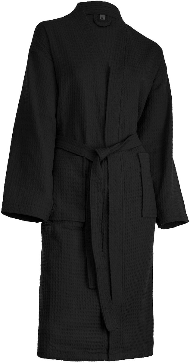 Unisex Katoenen Badjas - Lichtgewicht Waffle Pique - Zwart