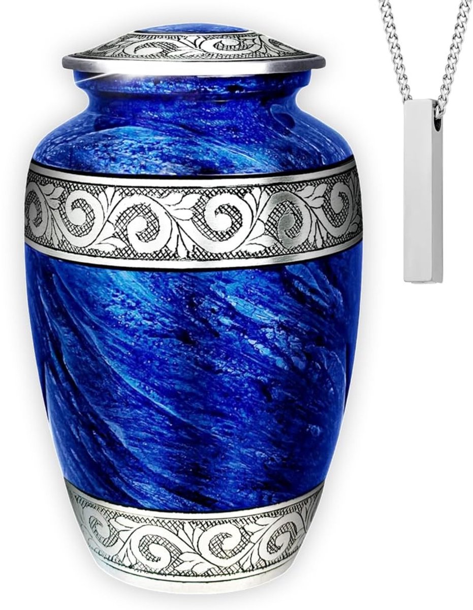 Grote Urn voor As van Volwassenen - Blauw met Premium Fluwelen Doos