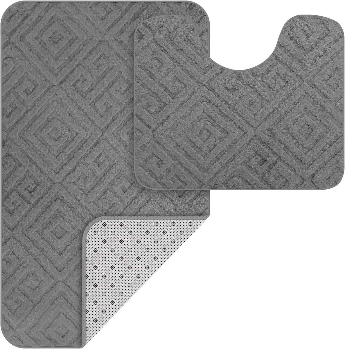 Badmat Set van 2 - Antislip Microvezel - Grijs