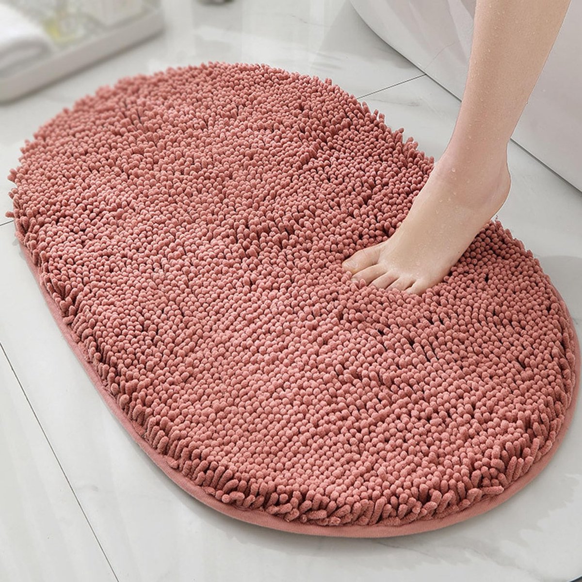 Antislip Douchemat - Pluizig en Extra Zacht - Roze 50x80 cm