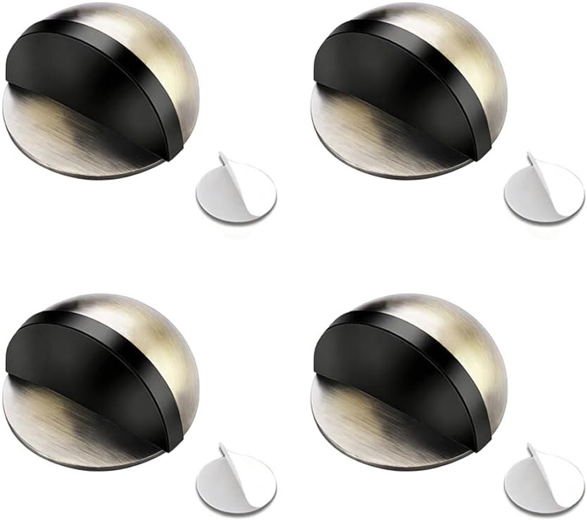 Set van 4 RVS Deurstopper met Zelfklevende Magnetische Bevestiging en Rubber Bumper voor Wandbescherming zonder Boren in Antiek Brons