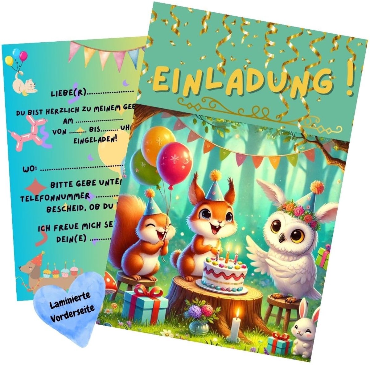 Set van 10 Uitnodigingskaarten voor Kinderen - Bosdieren