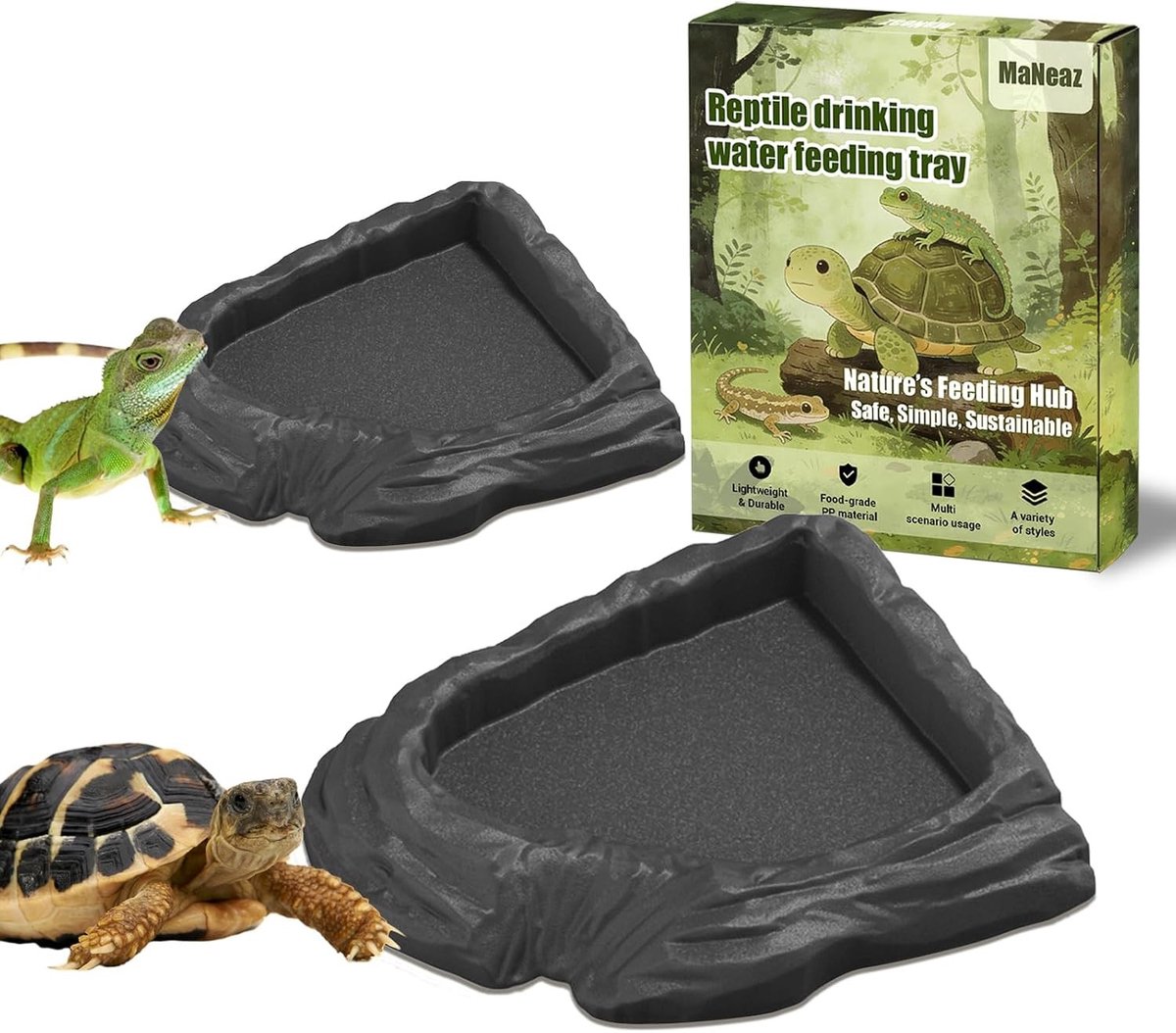 Set van 2 Drinkkommen voor Landschildpadden - Voedingsaccessoires voor Kleine Reptielen, Slangen en Hagedissen