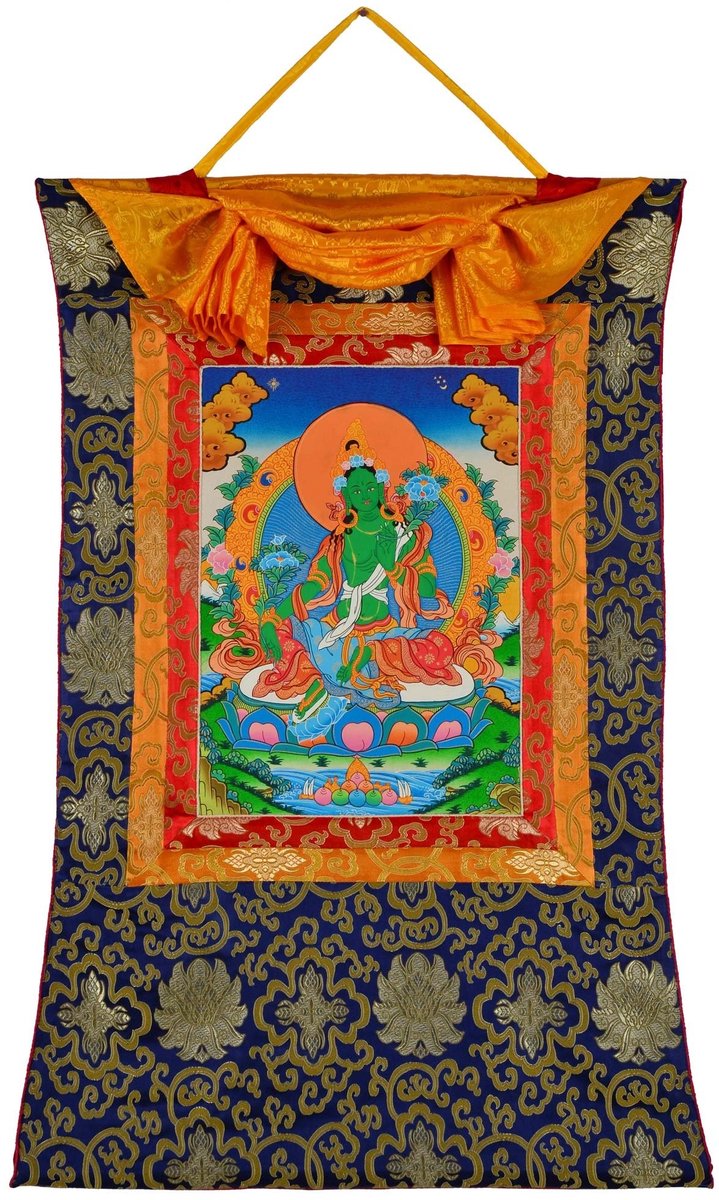 Thangka Green Tara - Handgeschilderde Tibetaanse Meditatie Statue - 85 x 58 cm