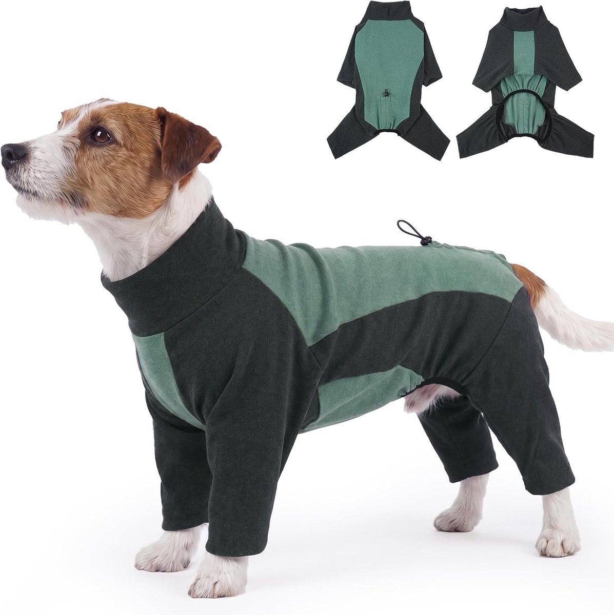Winterjas voor kleine honden - Fleece trui, warme pyjama en coltrui voor puppy's (groen, XS)