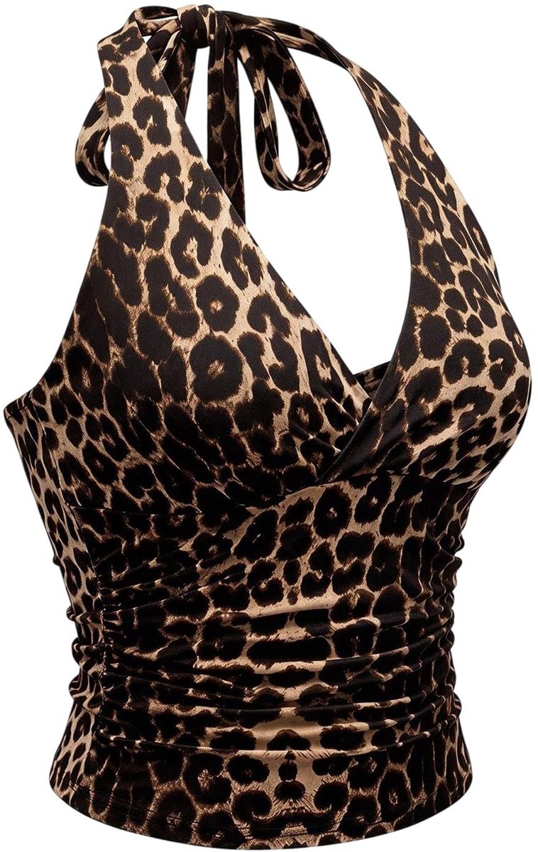 Dames Tanktop met Luipaardpatroon - V-hals - Bruin
