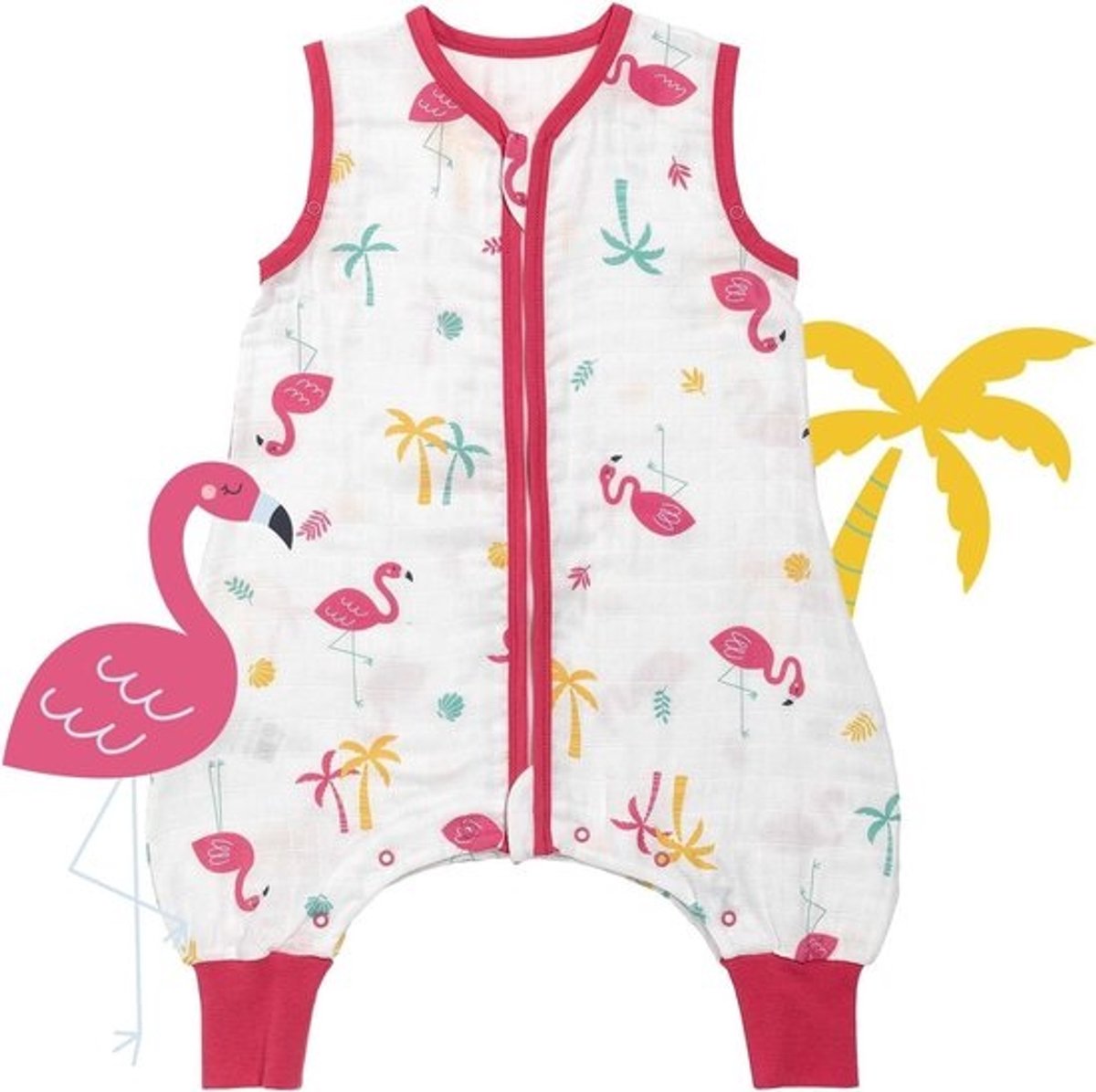 Babyslaapzak met voeten - Zomerslaapzak Trappelzak - Veilige Baby Slaap - Ademend Mousseline Materiaal - 90 cm - Flamingo