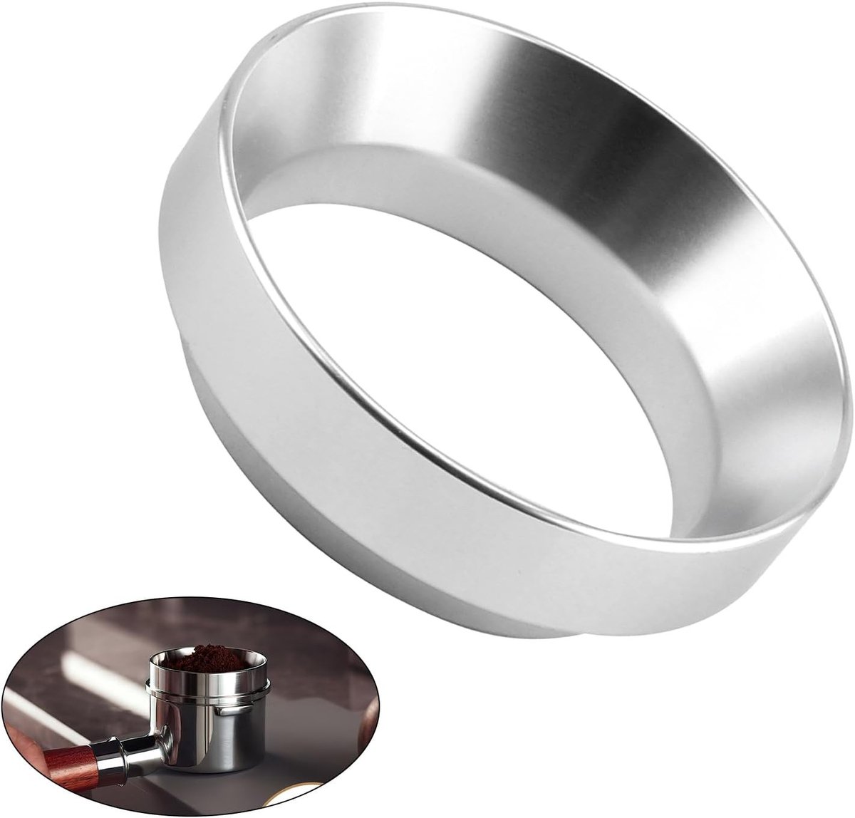 Coffee dispensing ring 51 mm voor filterhouder, aluminium dispenser, precisieaccessoire voor espresso, spatbescherming en gebruiksvriendelijk ontwerp
