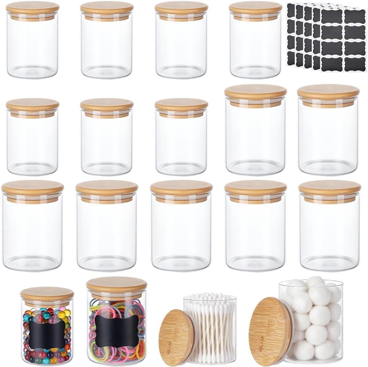 18-delige Glazen Q-tip Houder Set, Badkamer Organizer voor Wattenstaafjes, Wattenbollen en Flos, Ronde Opbergcontainers met Deksel
