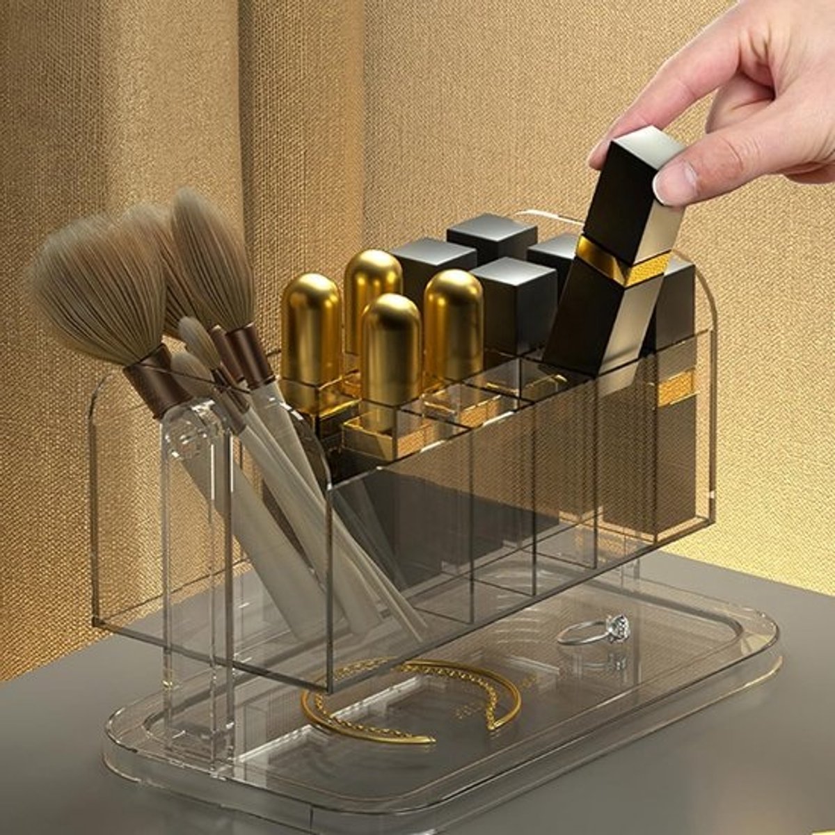 Cosmetica Organizer - Make-up Houder - Make-up Opbergen - Draaibaar 180 Graden - 23 x 14 x 14 cm - Transparant