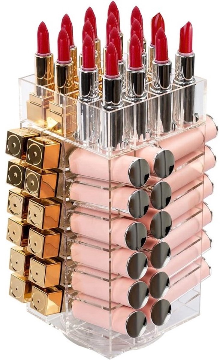 Lippenstifthouder Organizer - Make-up Toren - Cosmetica Opbergen - 360 Graden Draaibaar - 64 Houders - Transparant