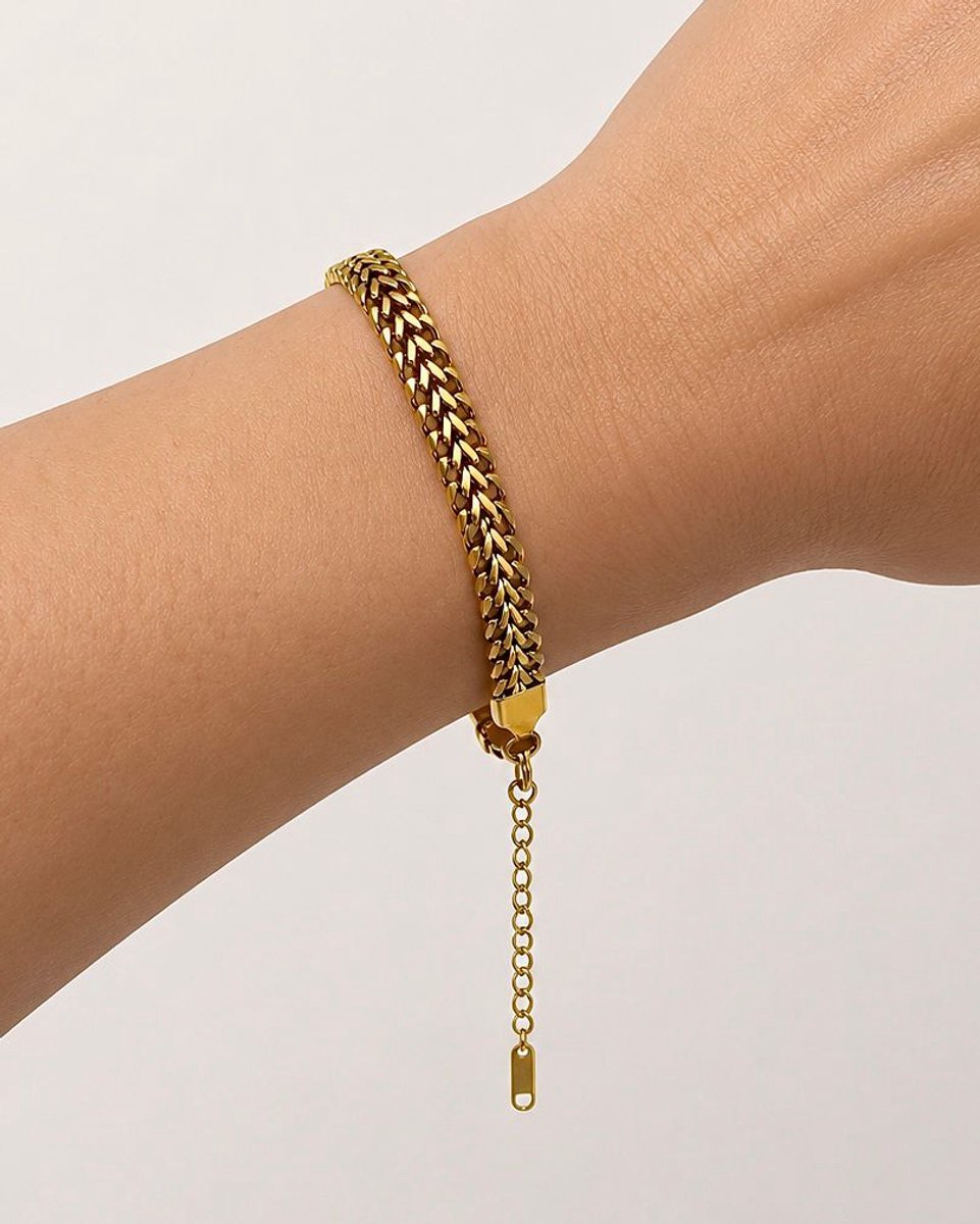 Anelplus Dames Armband – Goudkleurig – Gevlochten Schakelarmband – Verstelbaar – Elegante Armband voor Dames