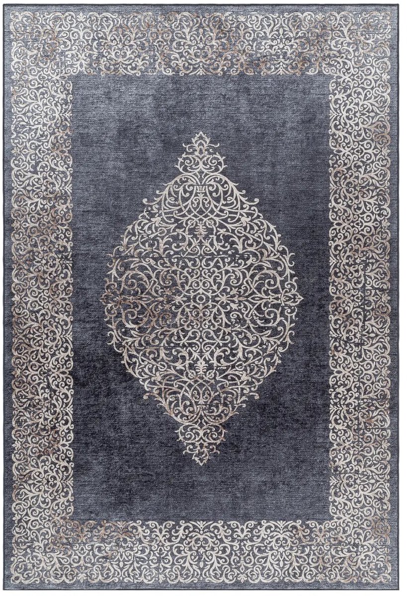 Dutch XXL Wasbaar Vloerkleed | Tapijt | Fiesta | Barok | Zwart | 80x250 cm