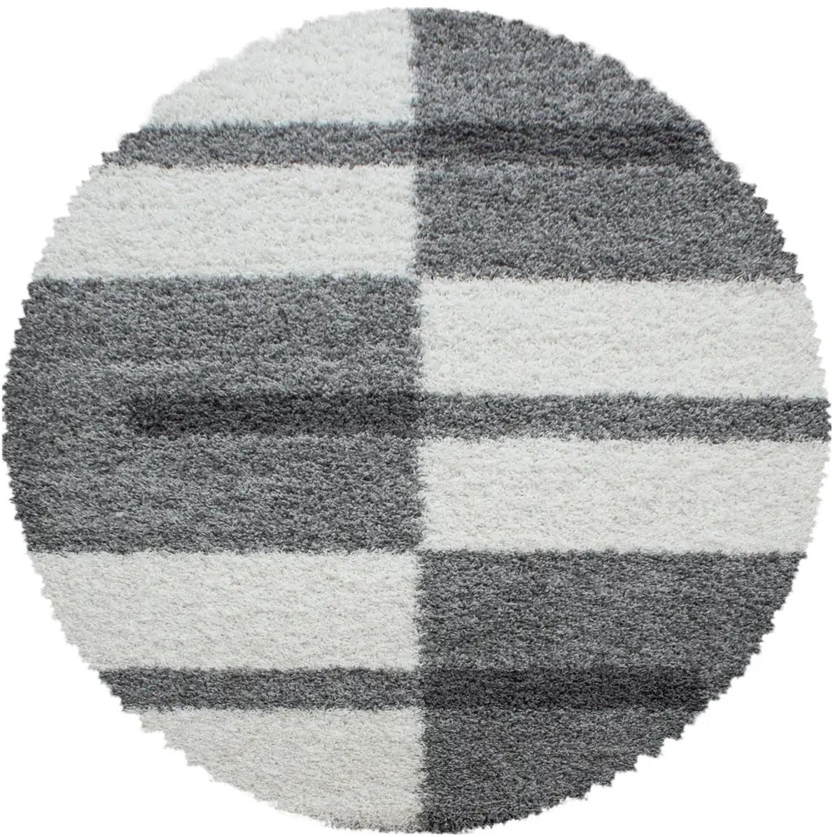Dutch XXL Rond Hoogpolig Vloerkleed | Tapijt | Shaggy | Gala | Geometrisch | Lichtgrijs | 160x160 cm