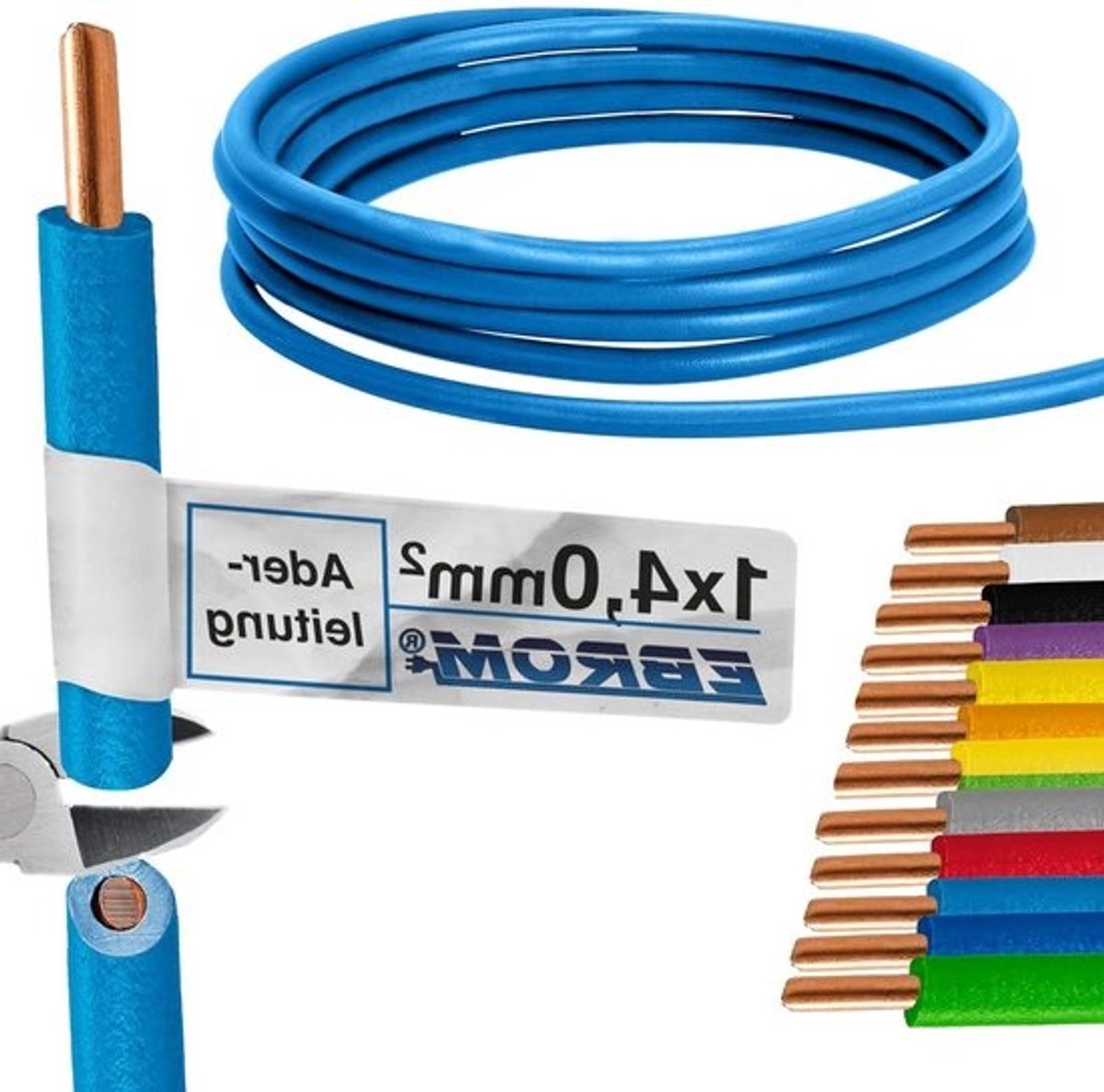 Aderleiding Enkele Draad - Stijve Kabel PVC - Interne Bedrading - 99.9% OFC Koper - 4 mm² 10 Meter - Lichtblauw