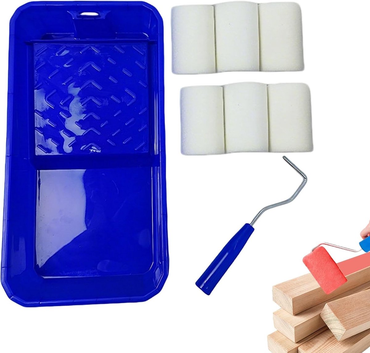 Mini Foam Verfroller Set met Stabiele Verf Tray, Geschikt voor Muren, Meubels en Schilderijen, Perfect voor Doe-Het-Zelf Projecten