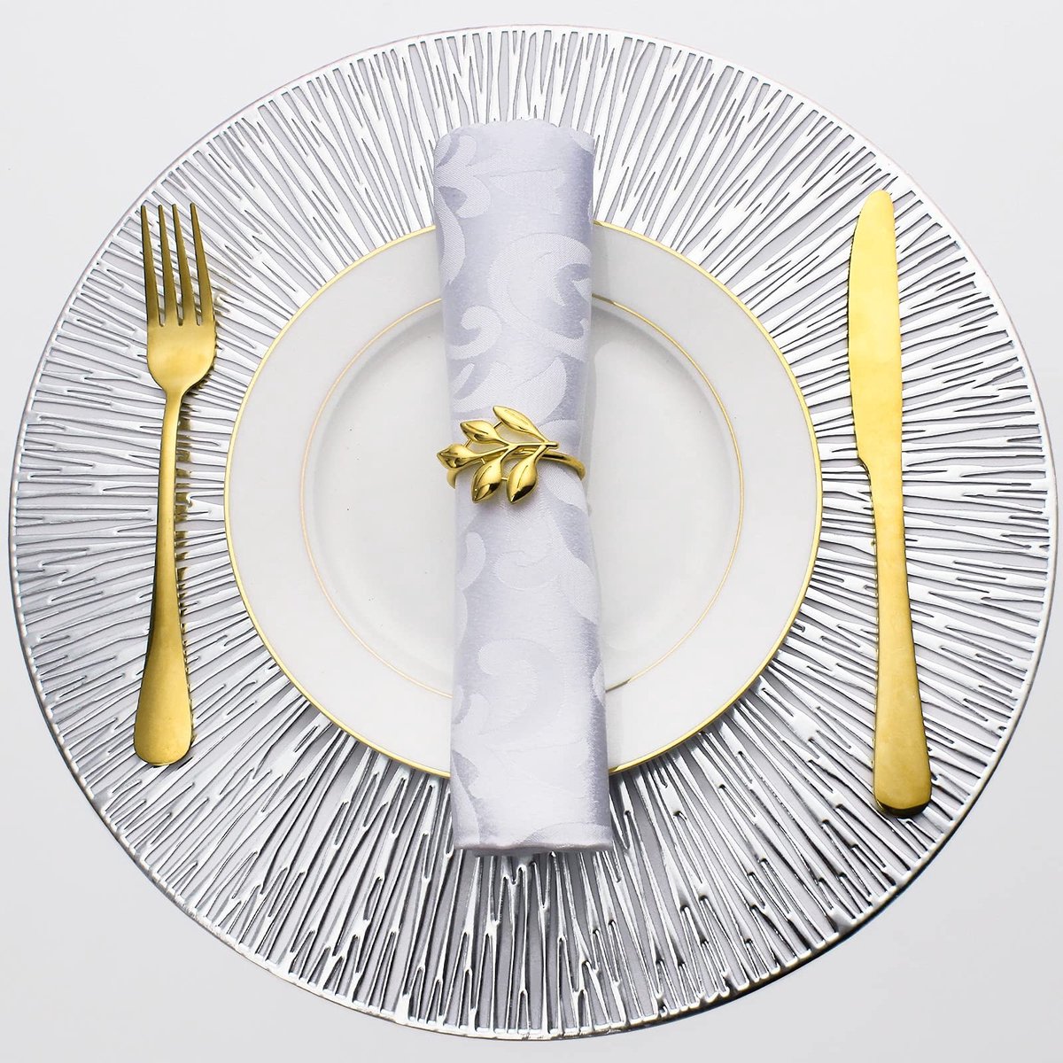 Set van 8 Ronde Tafelmatten - Zilver Vinyl