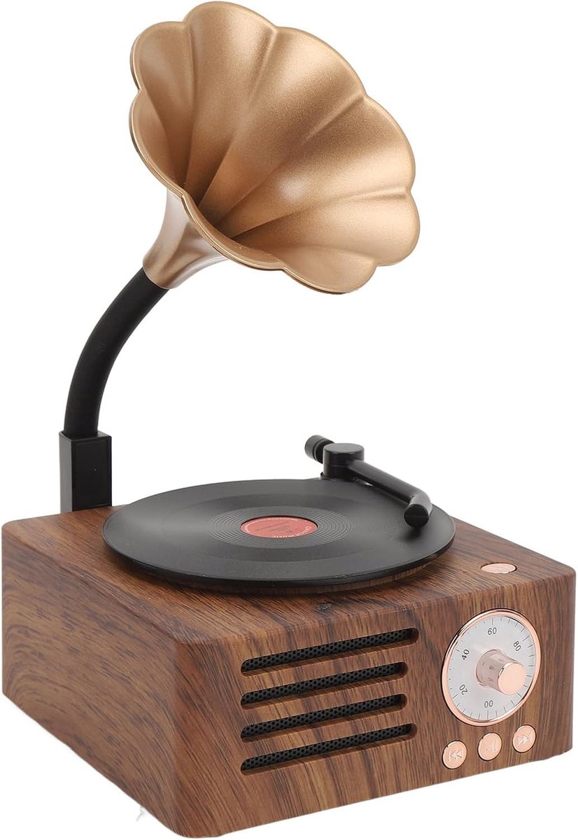 Draagbare Vintage Platenspeler met Houten Afwerking, Bluetooth Speaker en FM Radio voor Thuis Entertainment en Decoratie