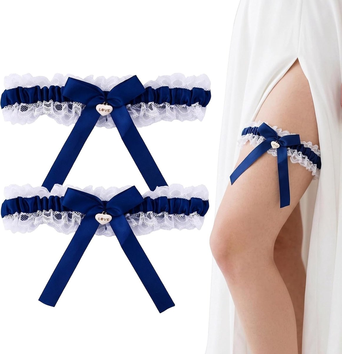Elegante kanten kousenbanden voor de bruid in blauw, verstelbaar en perfect voor bruiloften, cadeau-idee voor huwelijksgeschenken en trouwaccessoires