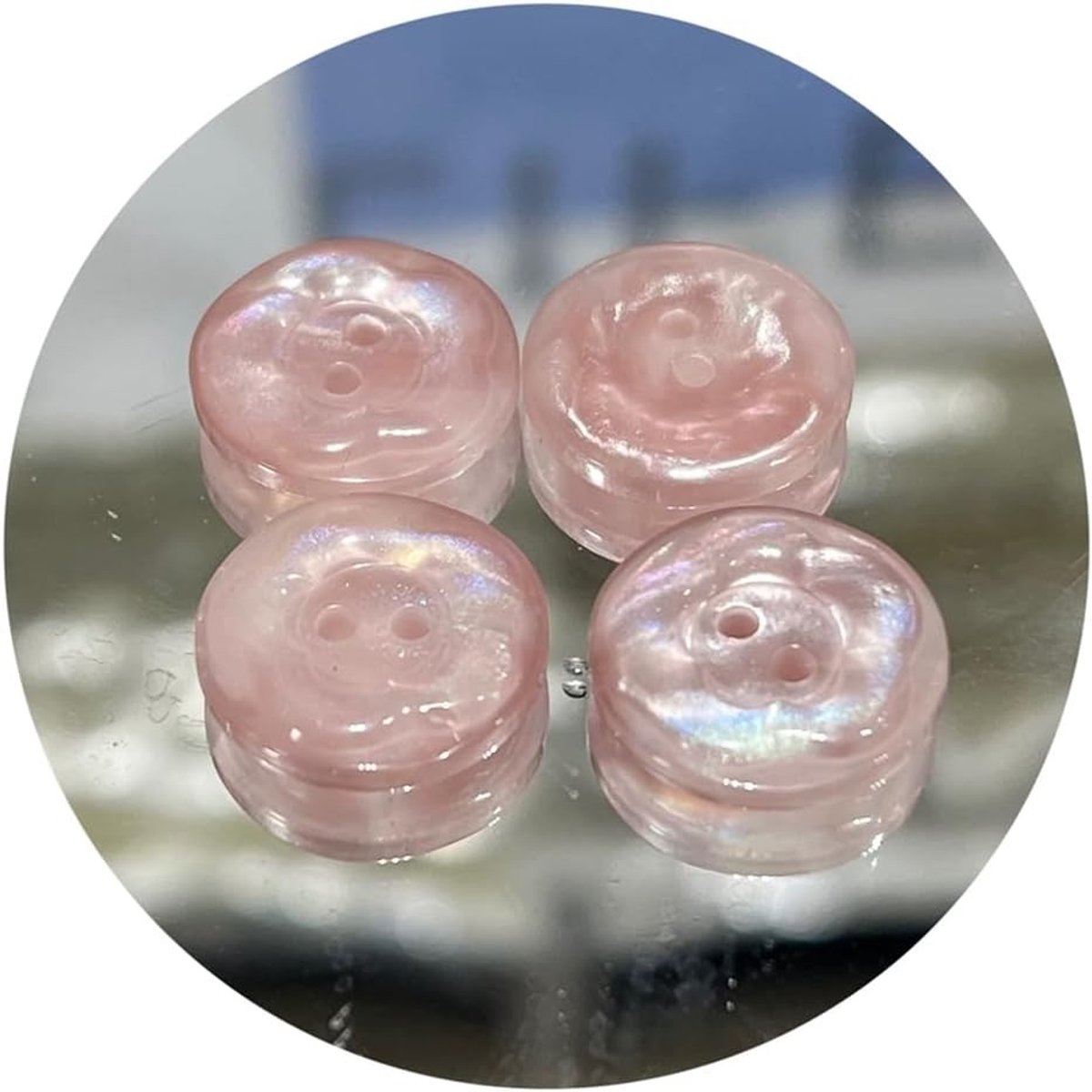 Set van 30 Glitterende Rondelknopen van Synthetisch Hars voor Naaiwerk, Moeder van Parel Knopen, Bloemknopen en Houten Knopen voor Kostuums in Roze 15 mm