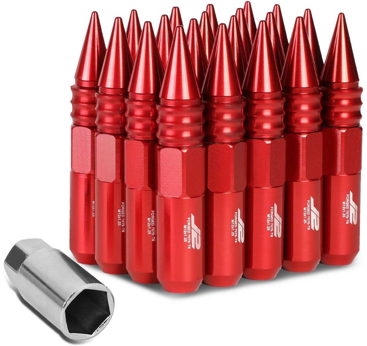 M12 x 1.25 Aluminium Spiked End Lug Moeren - Rood, 20 stuks