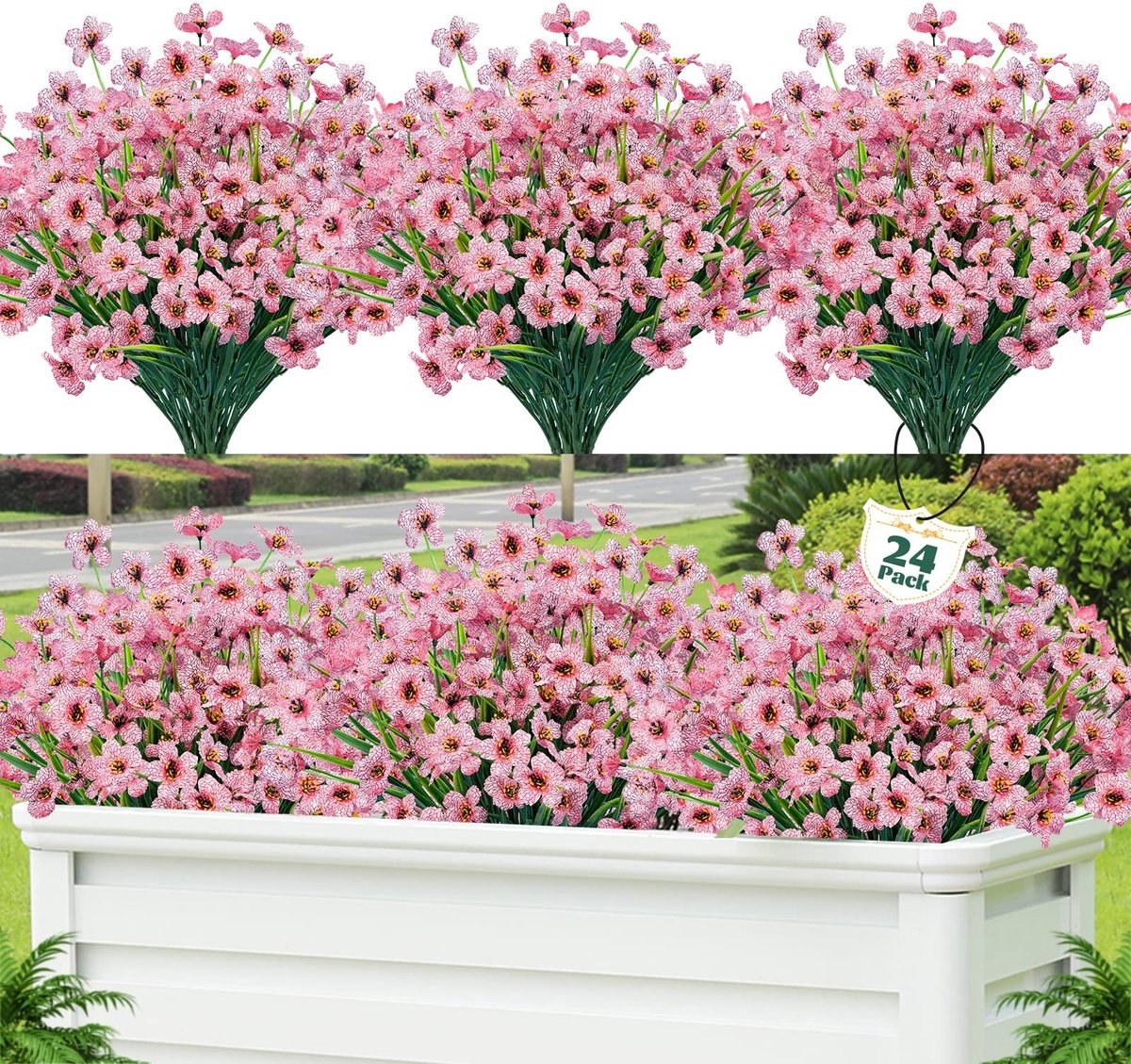 Kunstbloemen Set - 24 Bundels UV Bestendige Planten - Roze