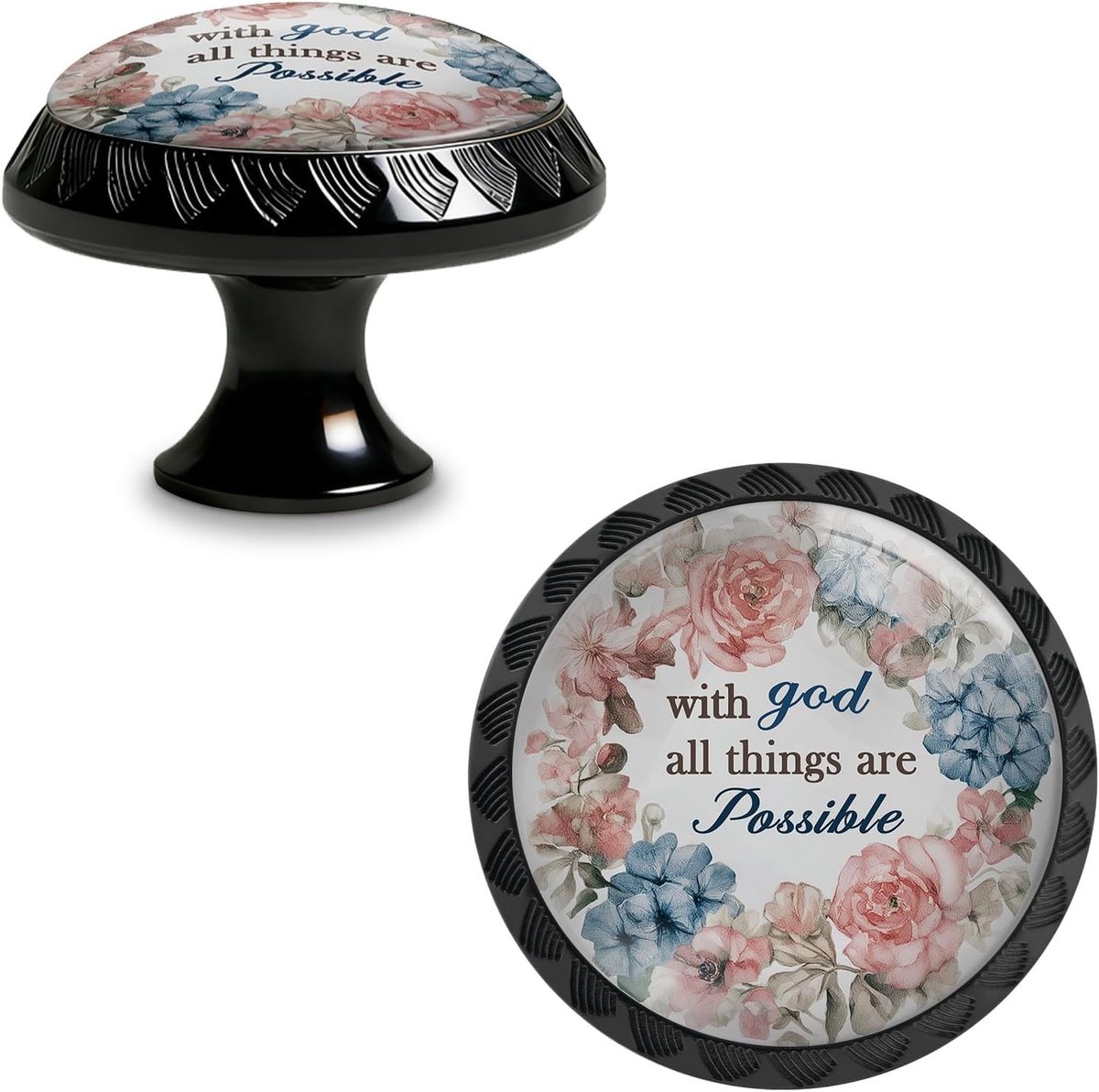 4 Stuks God All Things are Possible Sign Keukenkast Knoppen Acryl Ronde Lade Trekt voor Dressoir Kast Deurgrepen en Meubelaccessoires