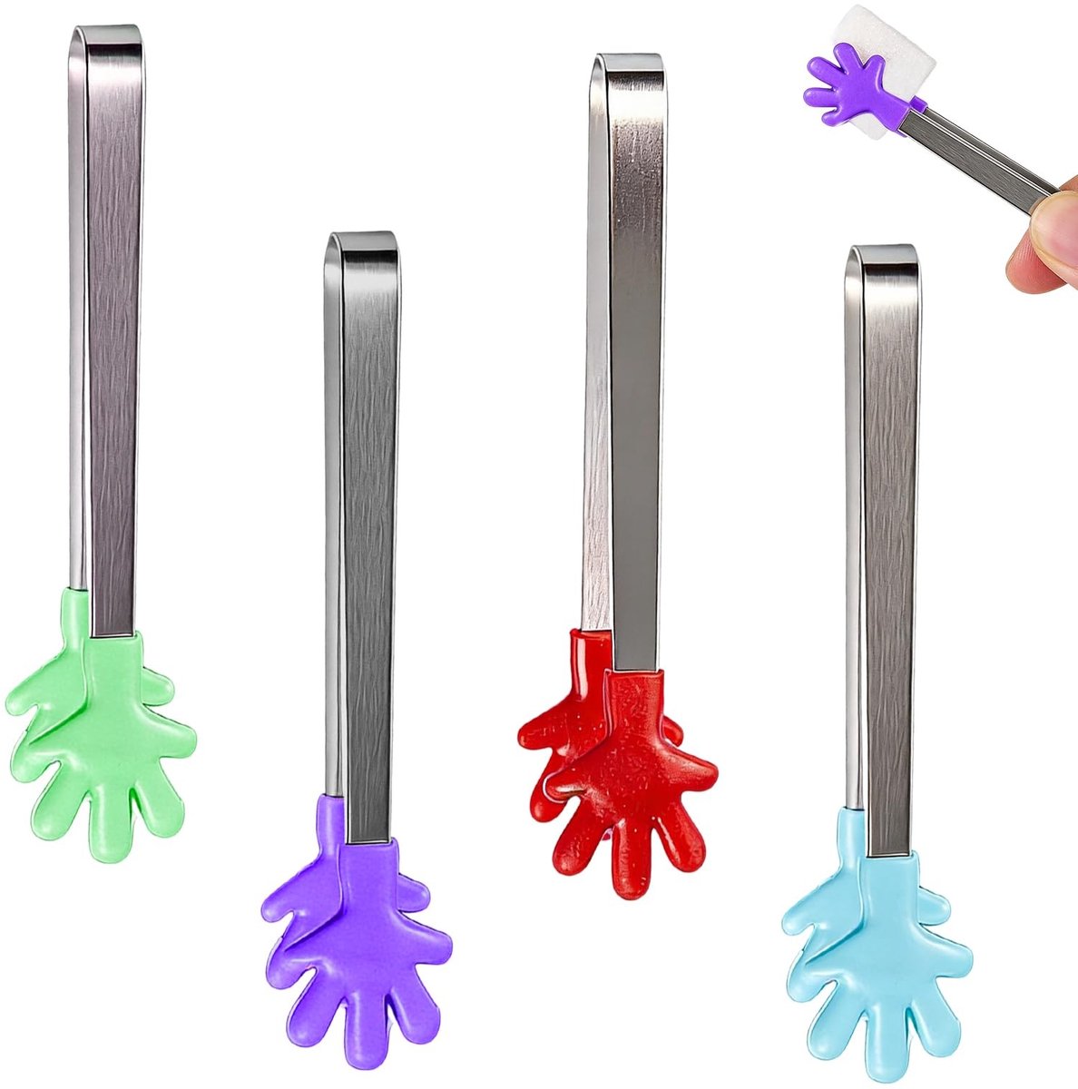 Mini Suiker Tangen Set - 4 Stuks met Kleurrijke Handvatten