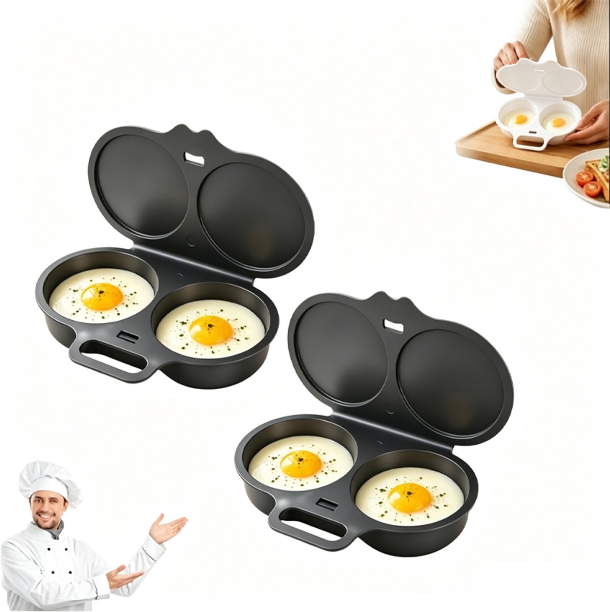 2 Stuks Magnetron Eierkoker - Eierstoompan - Eipocheerder - Kook Er Twee Tegelijk - Magnetron-Eierkoker Met 2 Holtes - Gepocheerde Eier Maker - Eierkoker - Egg Poacher - Hittebestendige Koker - Keukengereedschap - Pp - Donkergrijs