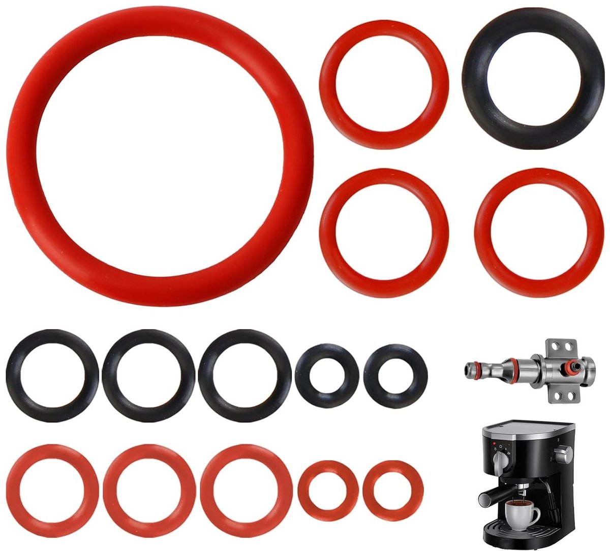 O-Ring Seal Set voor Koffiemachines, Hoogwaardige Vervangingen voor Steekventielen, Stoomventielen en Zetgroepen, 15 Stuks voor Optimale Prestaties