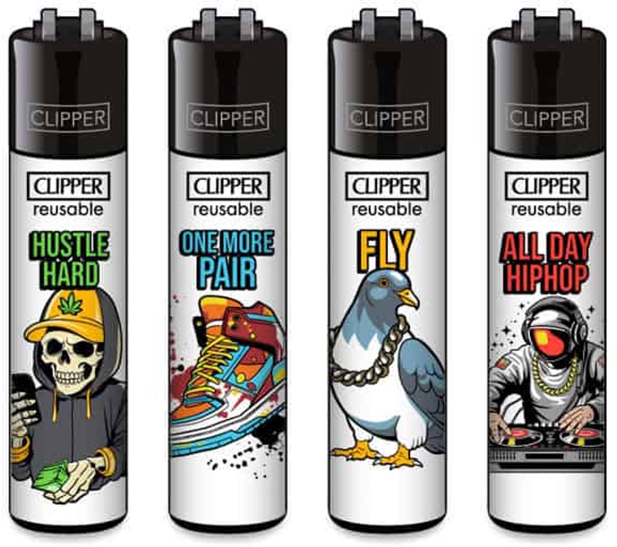 Clipper Classic Large Aanstekers "Urban Slogan" (4 stuks)