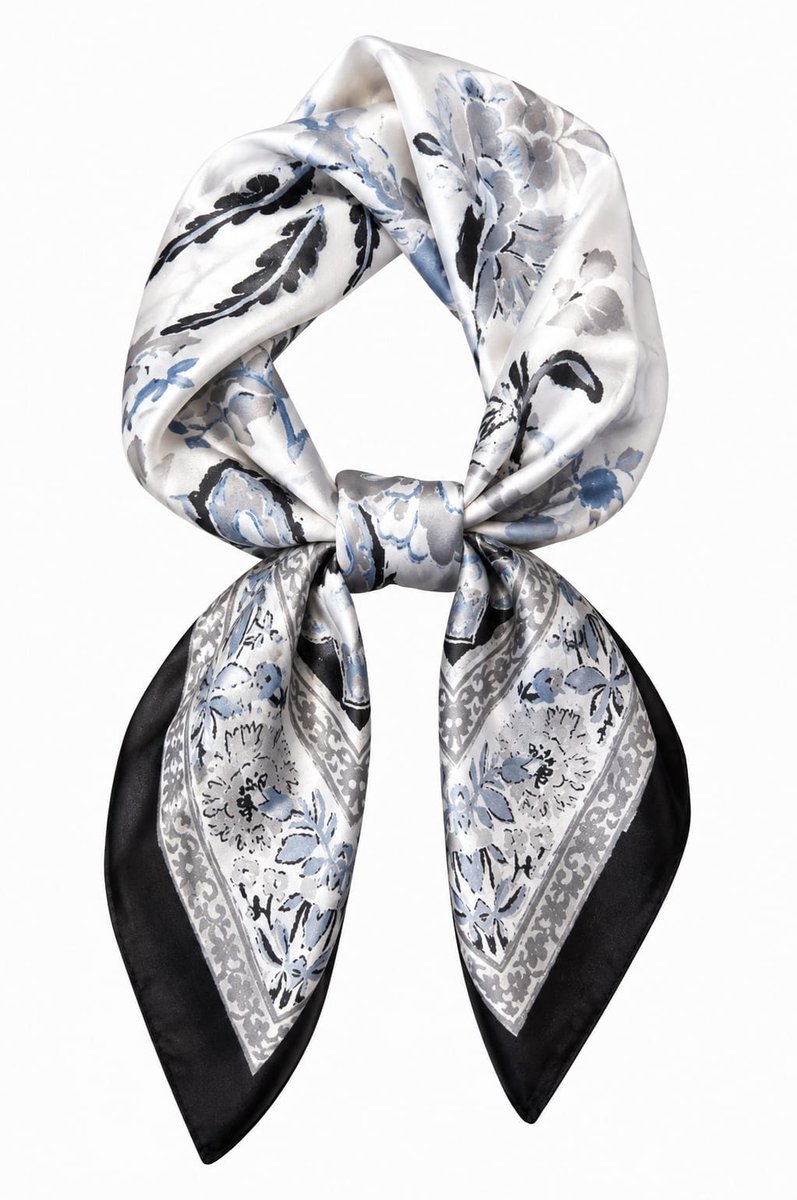 Zijde Vierkante sjaal gebloemd zwart|Deels silk 70x70 CM Youhomy accessoires neksjaaltje | Hoofdsjaal | Stewardess Sjaaltje| Cadeau Moederdag cadeau| Valentijnsdag cadeau| Sinterklaas cadeau| Kerstcadeau
