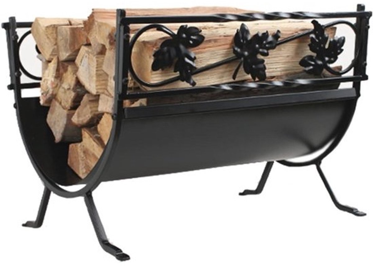 Houtopslag Rek - Brandhouthouder - Haardhout Opslag - Handgesmeed Smeedijzer - 39x29x26 cm - Zwart