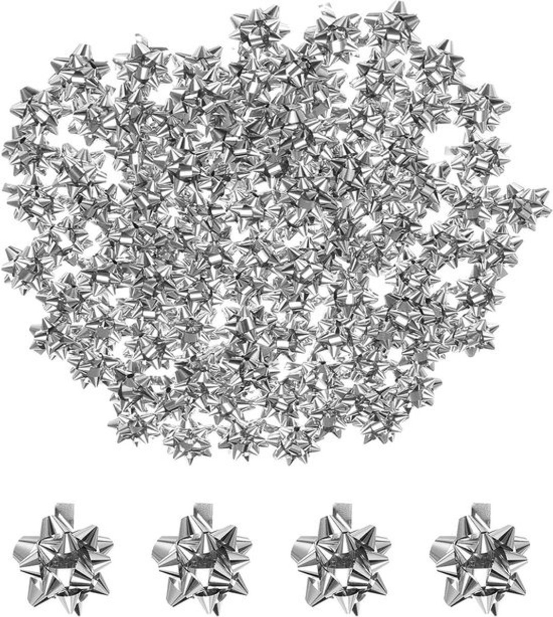 Mini Ster Strikjes - Zelfklevende Strikken - Geschenken Versieren - Zilver Metallic Afwerking - 2.5 cm - Zilver
