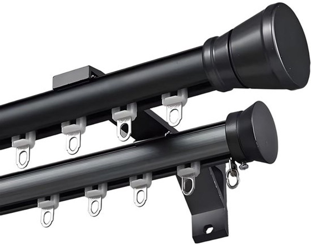 Dubbele Gordijnroede - Raamstok Aluminium - Verduisterende Gordijnen - Verstelbare Lengte - 100-400 cm - Zwart