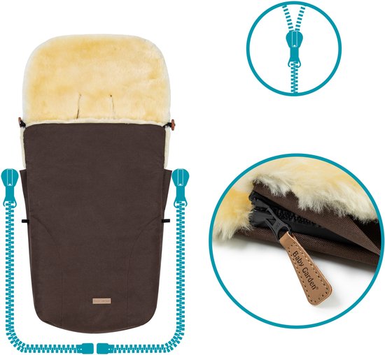 Baby Garden Voetenzak voor Kinderwagen & Buggy - 2 in 1 - 100% Australisch Lamsvacht Medicinaal Gelooid - Wind en waterafstotend - SKADI - Bruin — afbeelding 2