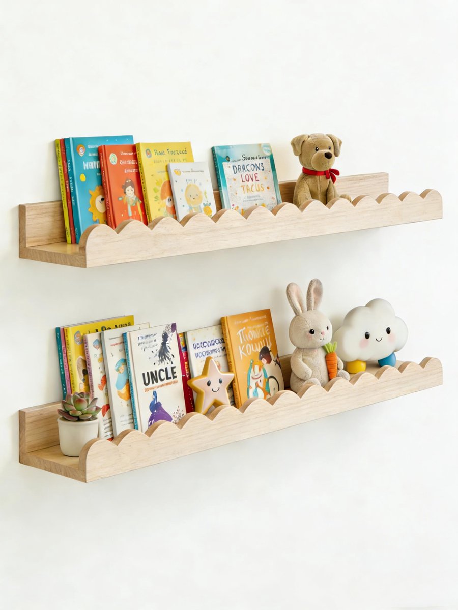 2 stuks Zwevende boekenplanken - 42 cm - kinderboekenplank - fotolijst voor wanddecoratie en opslag - perfect voor boeken, speelgoed, fotolijsten en kinderkamerdecoratie