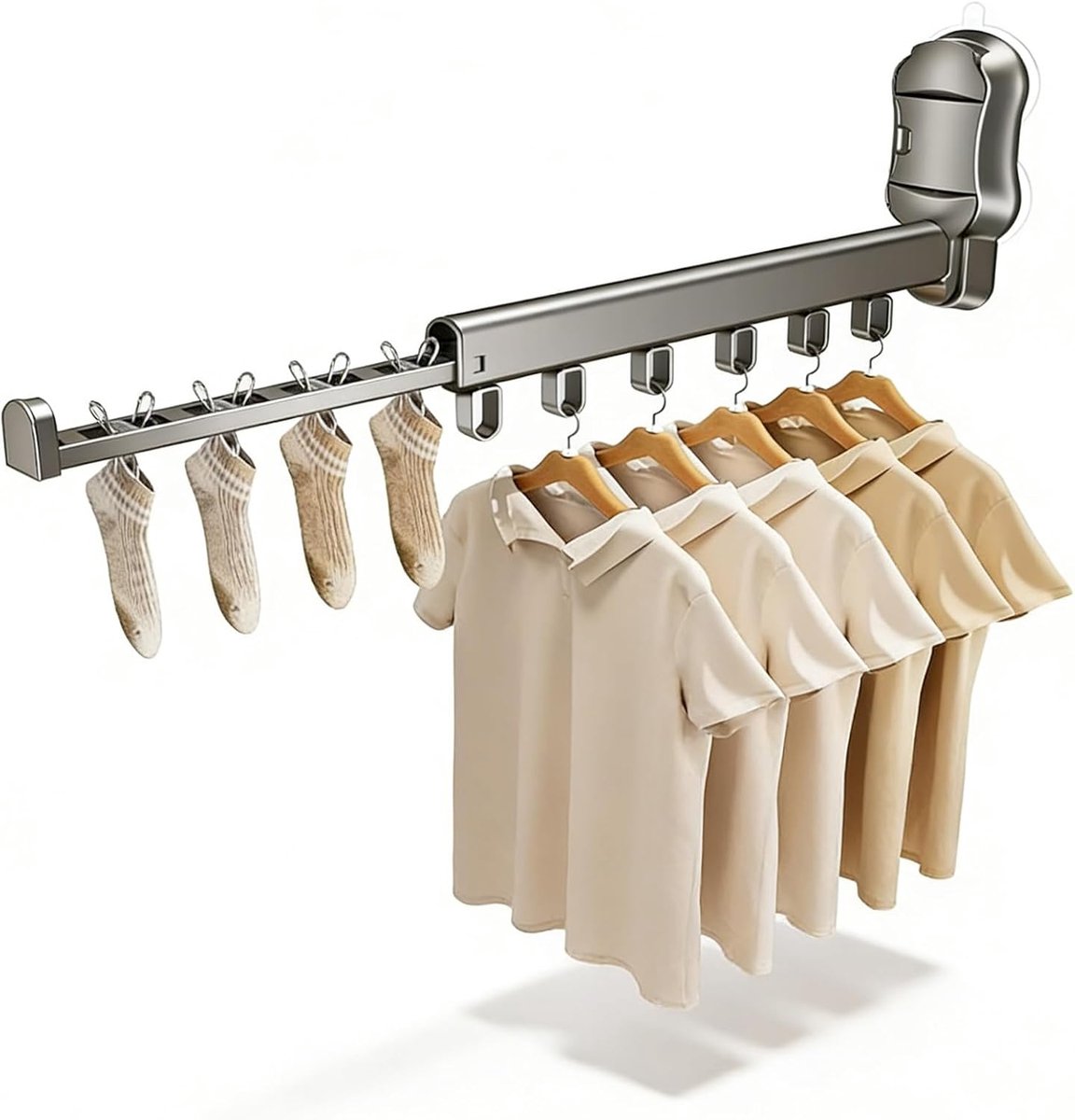 YAGXIG Wanddroogrek met zuignappen - Uitschuifbaar - Geschikt voor balkons, wasruimtes, badkamers en slaapkamers.