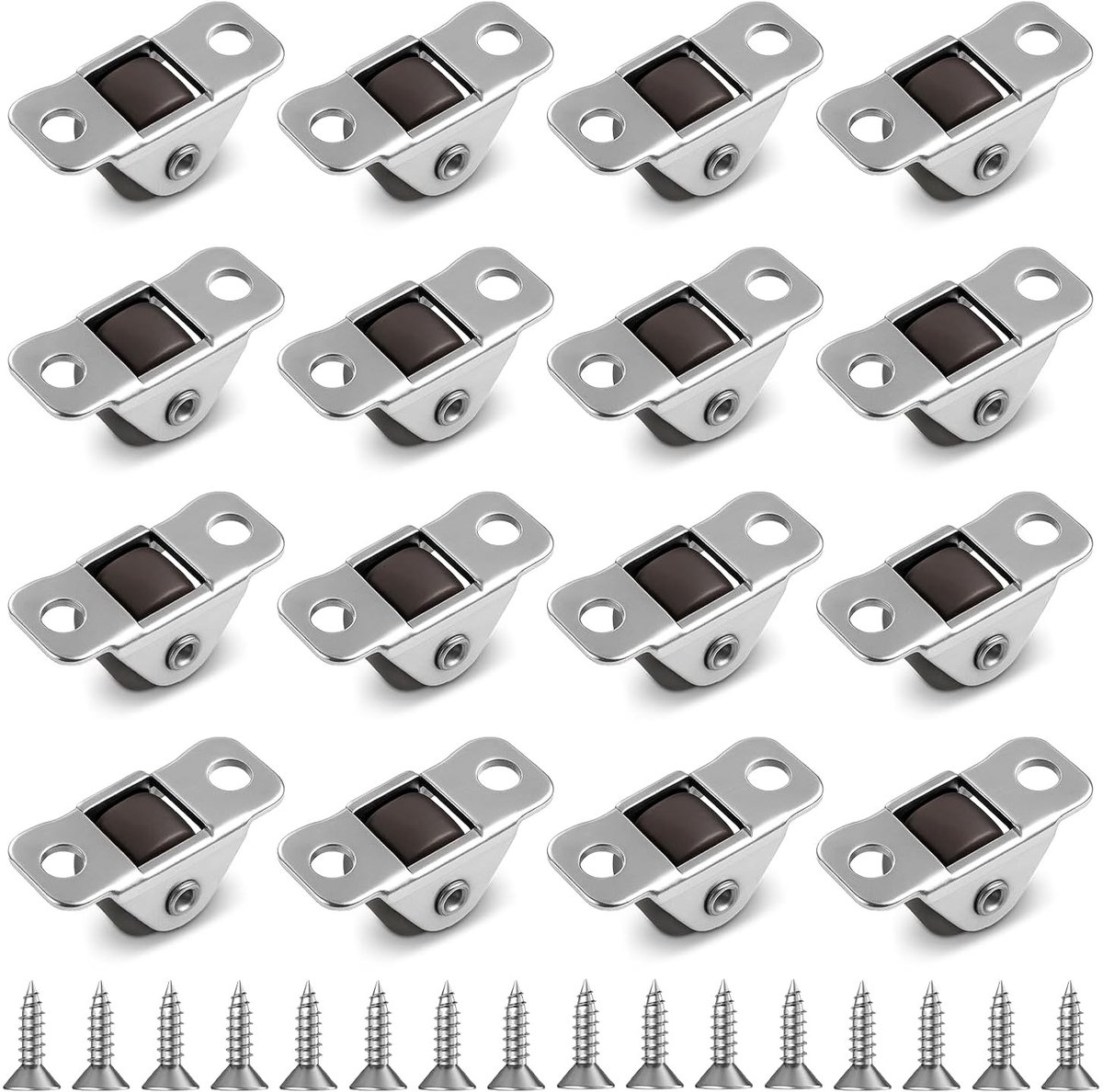 Set van 16 Kleine Meubelwielen van 1,2 cm met Stalen Topplaat, Geluidsarme Rubber Wielen voor Meubels, Kasten en Klussen