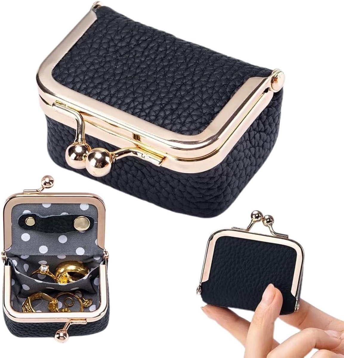 Compact sieradenkistje met vintage design, ideaal voor het opbergen van oorbellen, ringen en kettingen, perfect voor op reis.