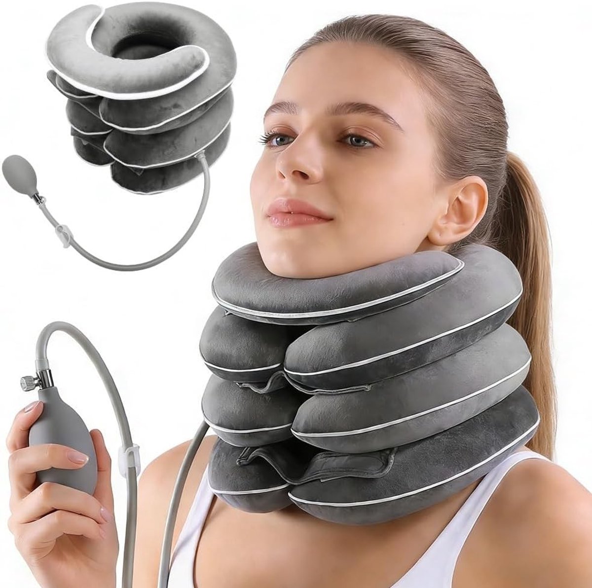 Verstelbare nekstretcher voor cervicale tractie, ergonomisch nekkussen met 3-laags ontwerp, pijnverlichting voor thuis, kantoor en onderweg