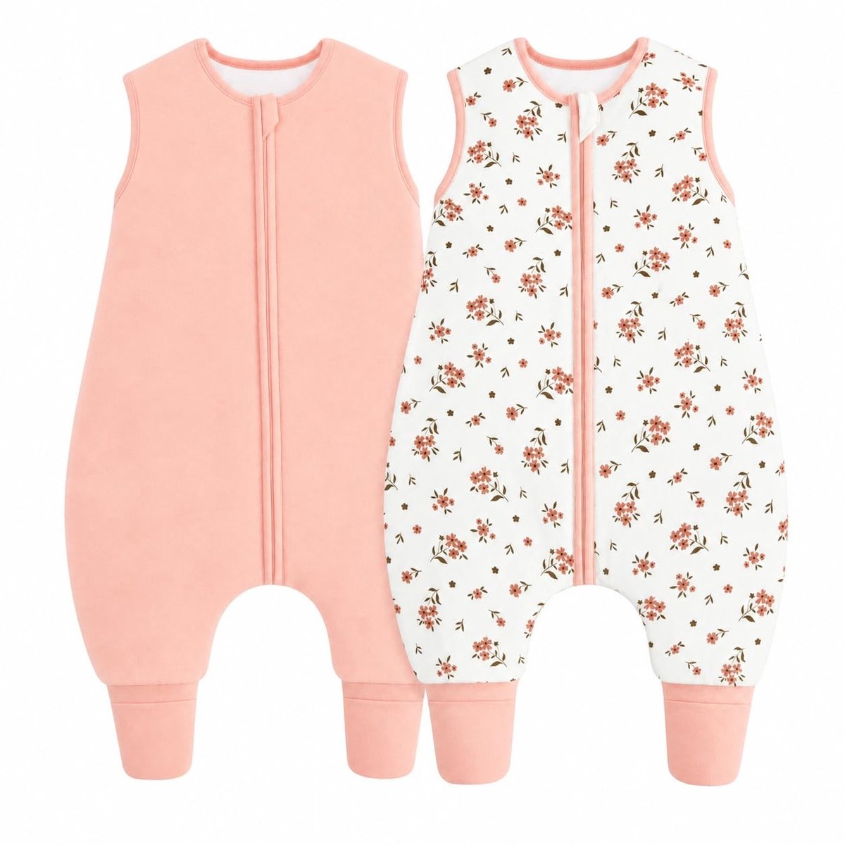 Baby Slaapzak met Voeten - Dubbellaags Katoen Roze Bloemen 4-6 Jaar