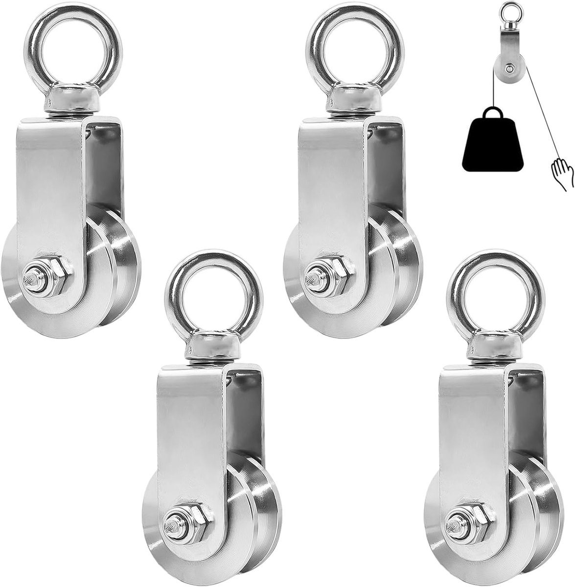 Pulleys voor touwen van 10 mm, roestvrij staal, maximaal draagvermogen 250 kg, ideaal voor fitness en kabelsystemen